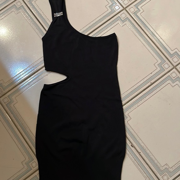 bebe | Dresses | Bebe Slip On Shoulder Dress With Side Cut Out Knit ...